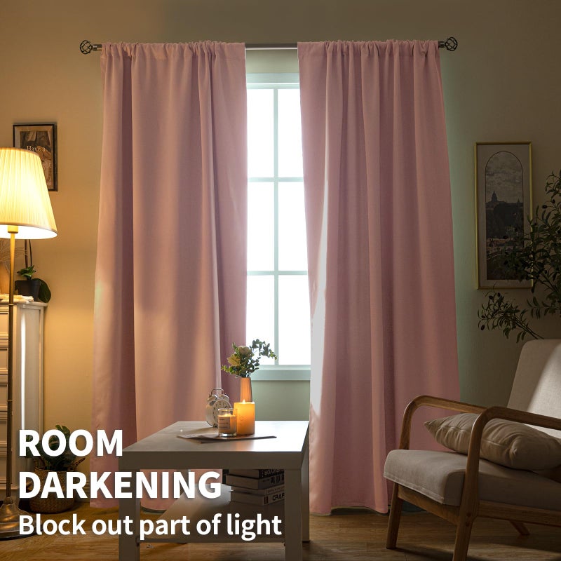 BGment Baby Pink Room Darkening Curtains for Short Window - Rod Pocket Thermal Insulated Blackout Curtains for Girl Bedroom, 42 x 45 Inch, 2 Panels - Image 2